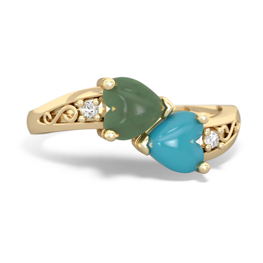 Jade Snuggling Hearts 14K Yellow Gold ring R2178