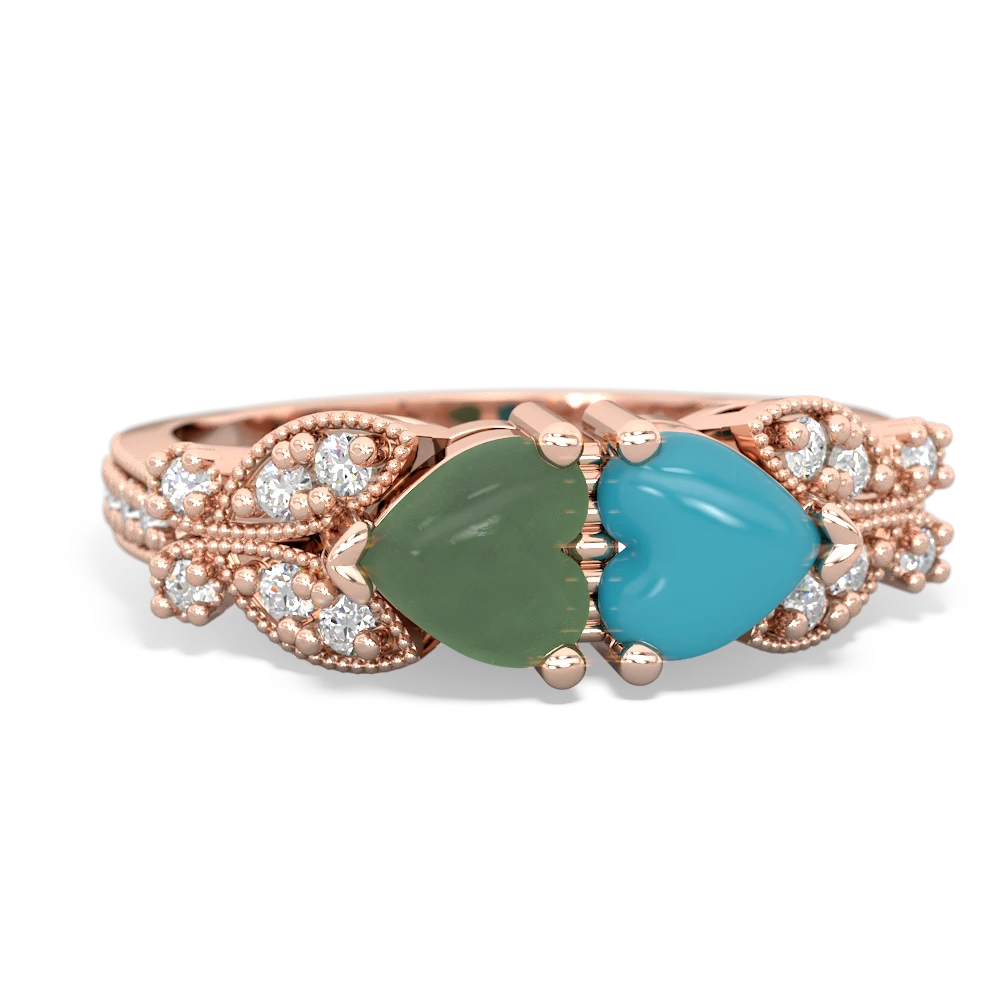 Jade Diamond Butterflies 14K Rose Gold ring R5601