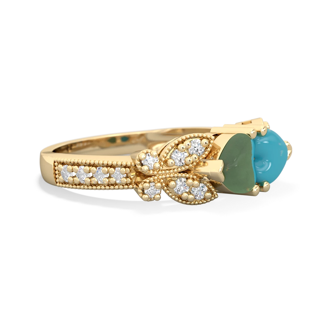 Jade Diamond Butterflies 14K Yellow Gold ring R5601