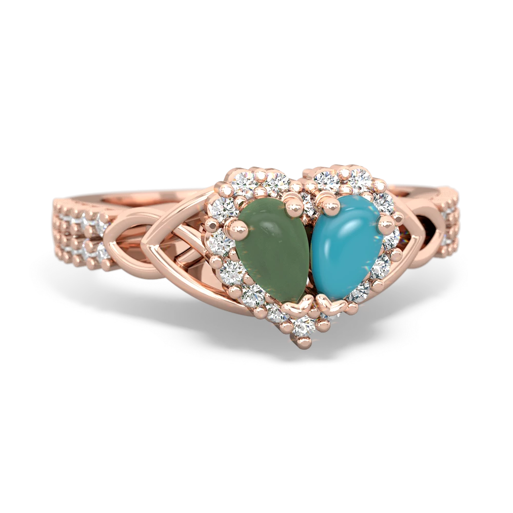 Jade Celtic Knot Two Hearts As One 14K Rose Gold ring R2644HRT