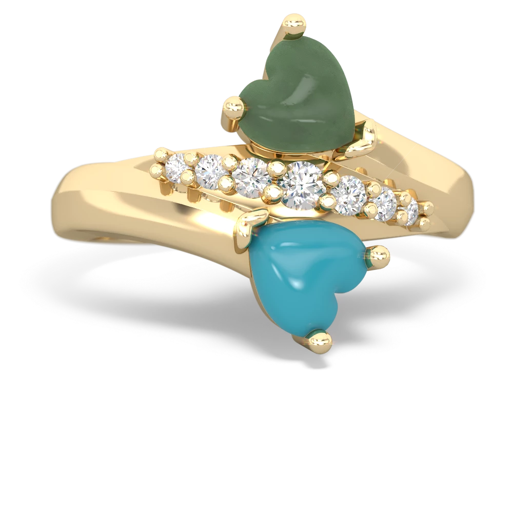 Jade Heart To Heart 14K Yellow Gold ring R2064