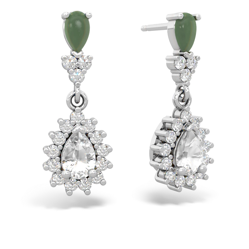 Jade Halo Pear Dangle 14K White Gold earrings E1882