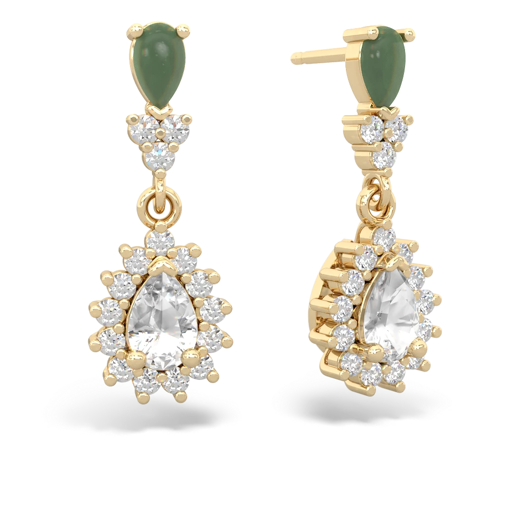 Jade Halo Pear Dangle 14K Yellow Gold earrings E1882