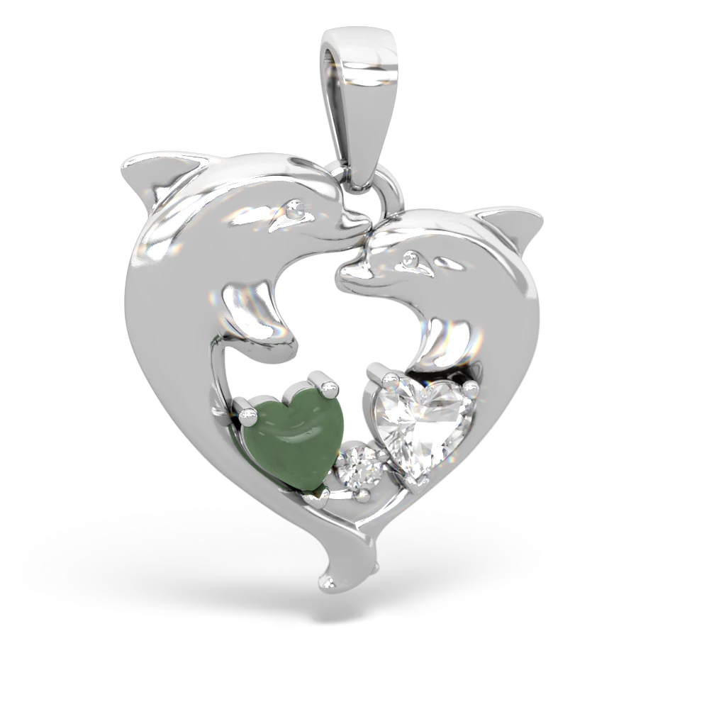 Jade Dolphin Heart 14K White Gold pendant P5820