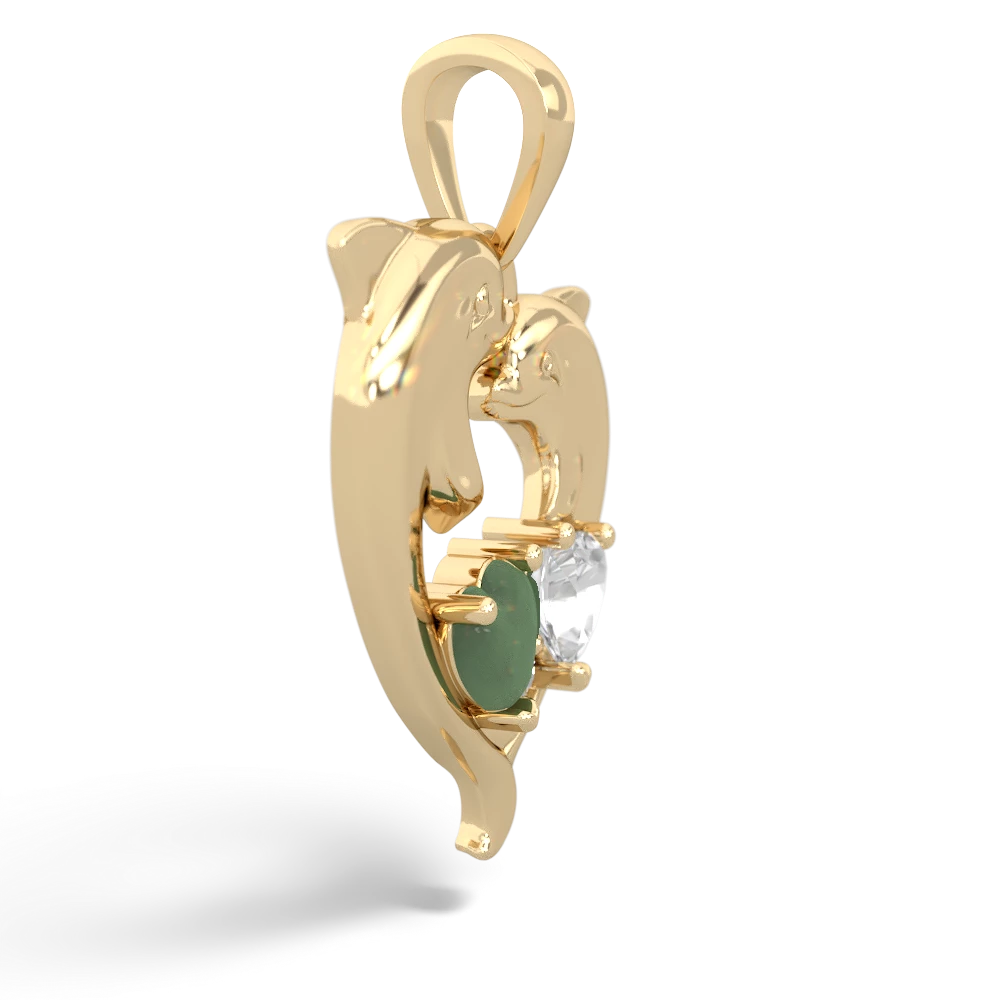 Jade Dolphin Heart 14K Yellow Gold pendant P5820