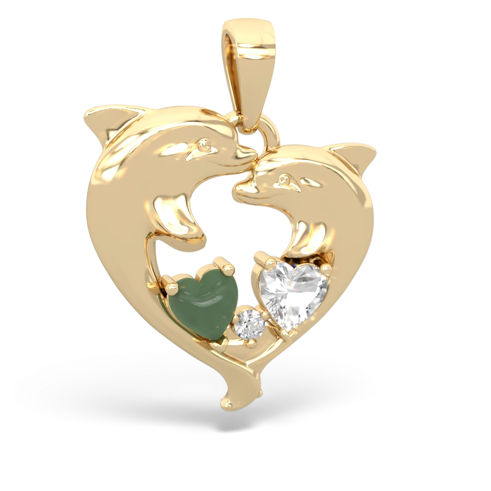 Jade Dolphin Heart 14K Yellow Gold pendant P5820