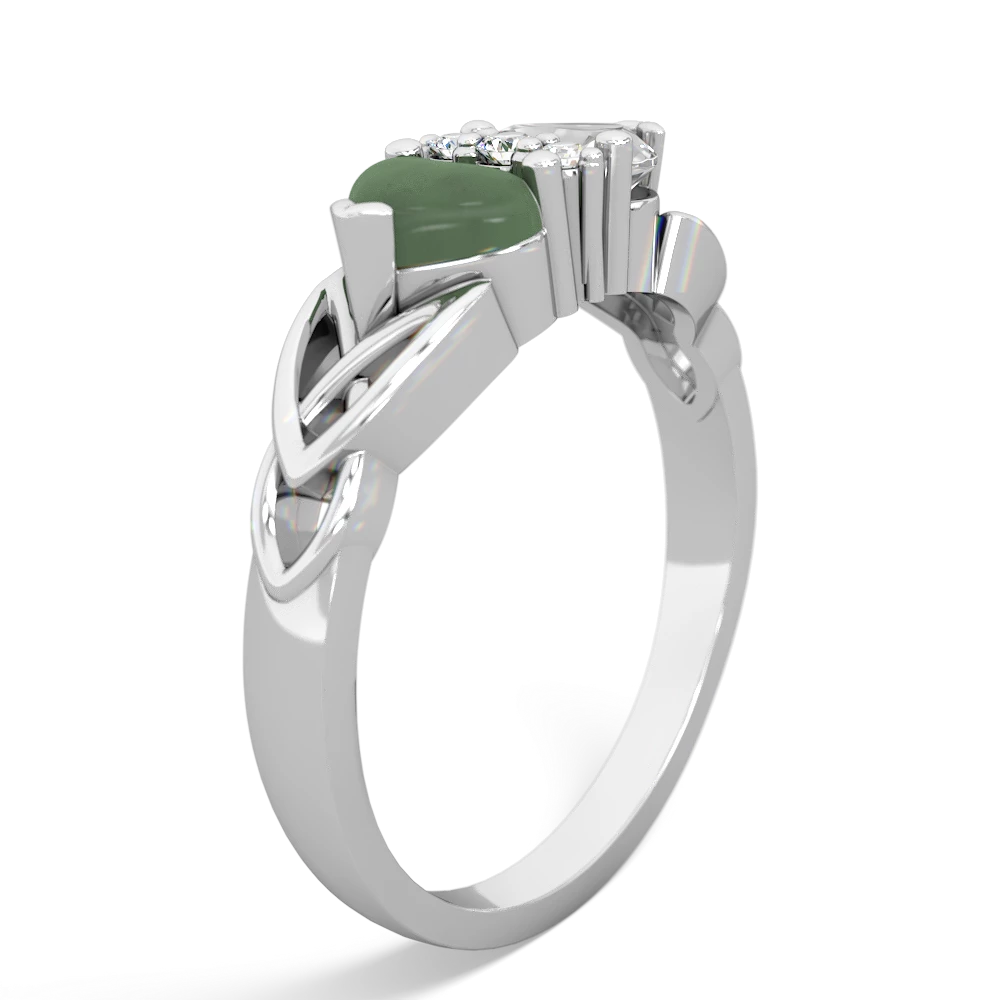 Jade Celtic Knot Double Heart 14K White Gold ring R5040