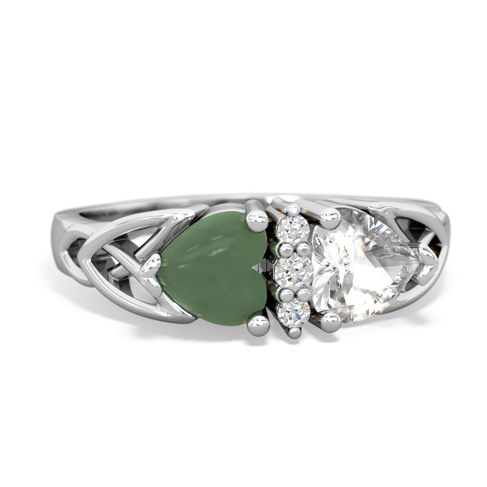 Jade Celtic Knot Double Heart 14K White Gold ring R5040