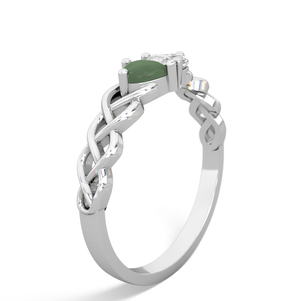 Jade Heart To Heart Braid 14K White Gold ring R5870