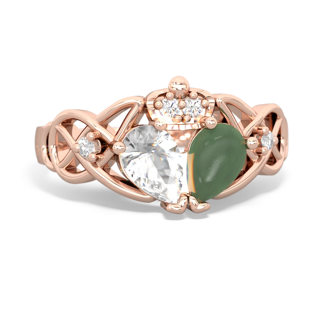 Jade 'One Heart' Celtic Knot Claddagh 14K Rose Gold ring R5322