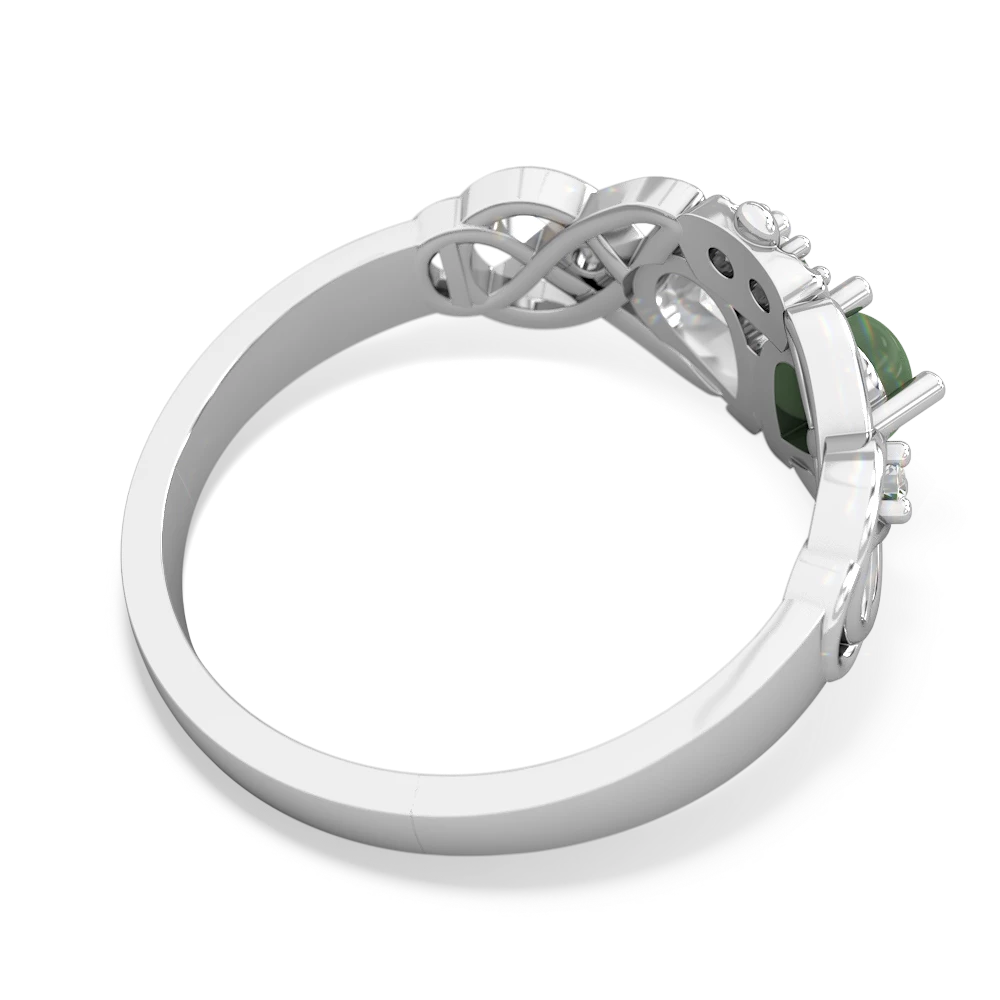 Jade 'One Heart' Celtic Knot Claddagh 14K White Gold ring R5322