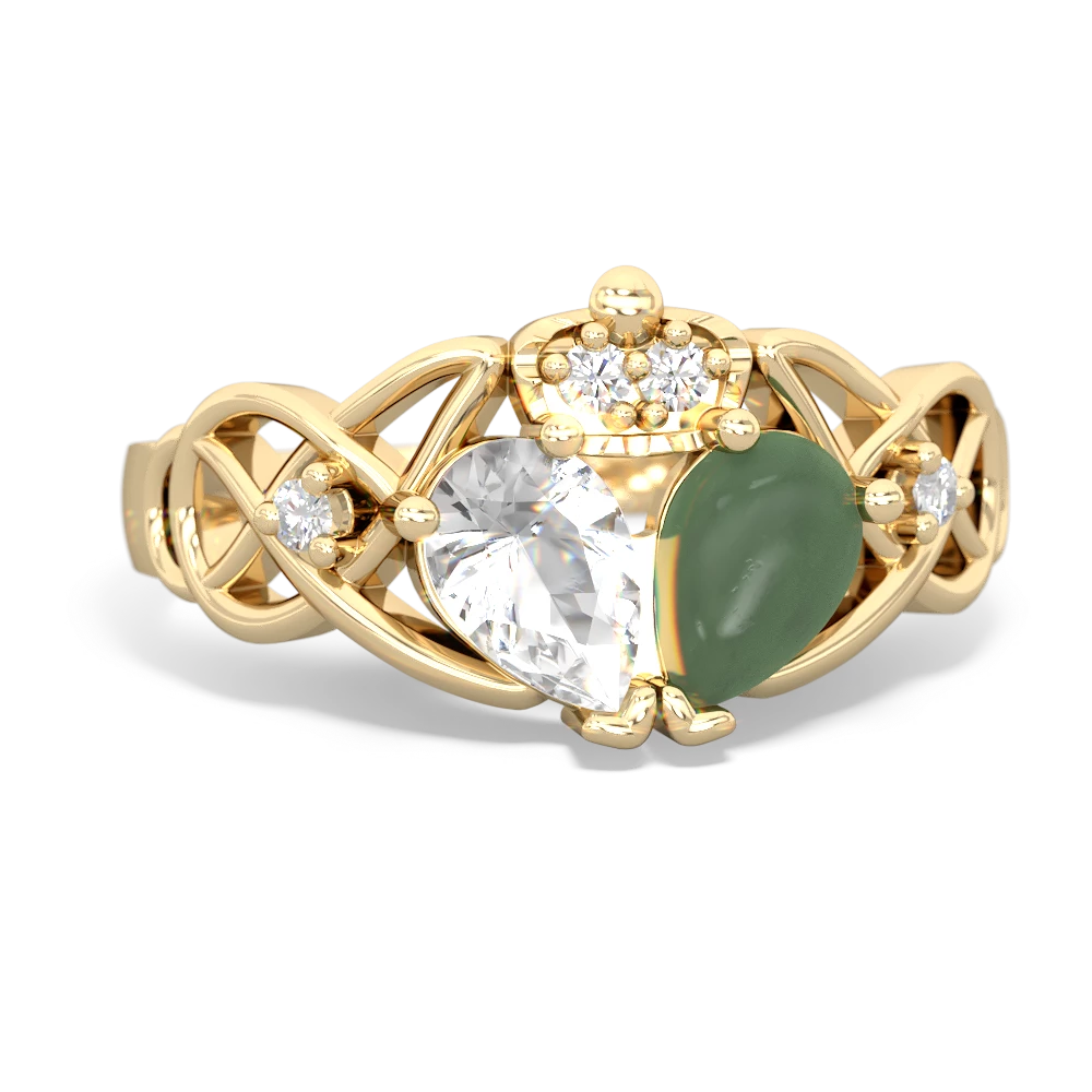 Jade 'One Heart' Celtic Knot Claddagh 14K Yellow Gold ring R5322