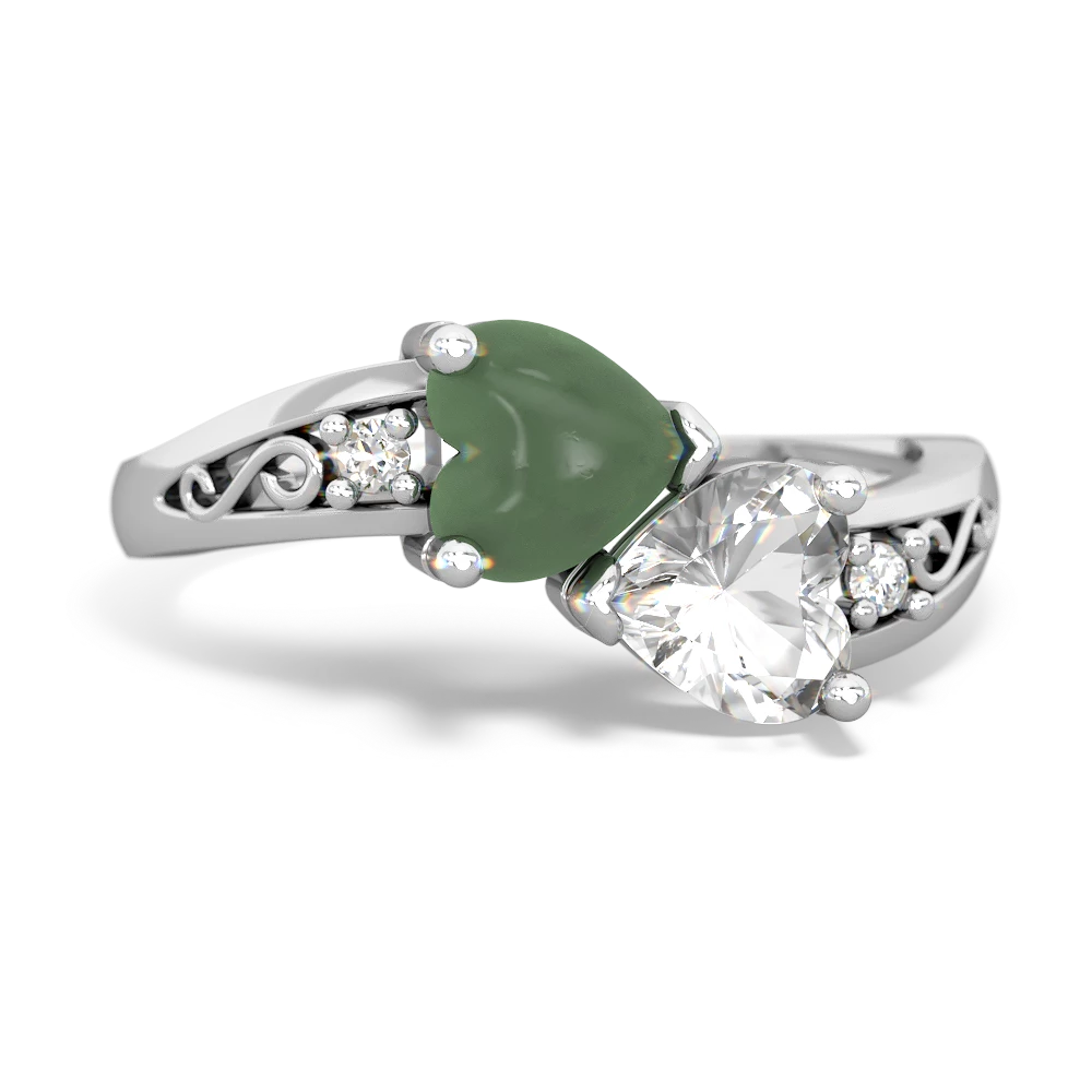 Jade Snuggling Hearts 14K White Gold ring R2178