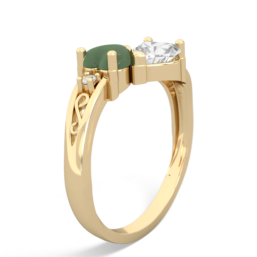 Jade Snuggling Hearts 14K Yellow Gold ring R2178