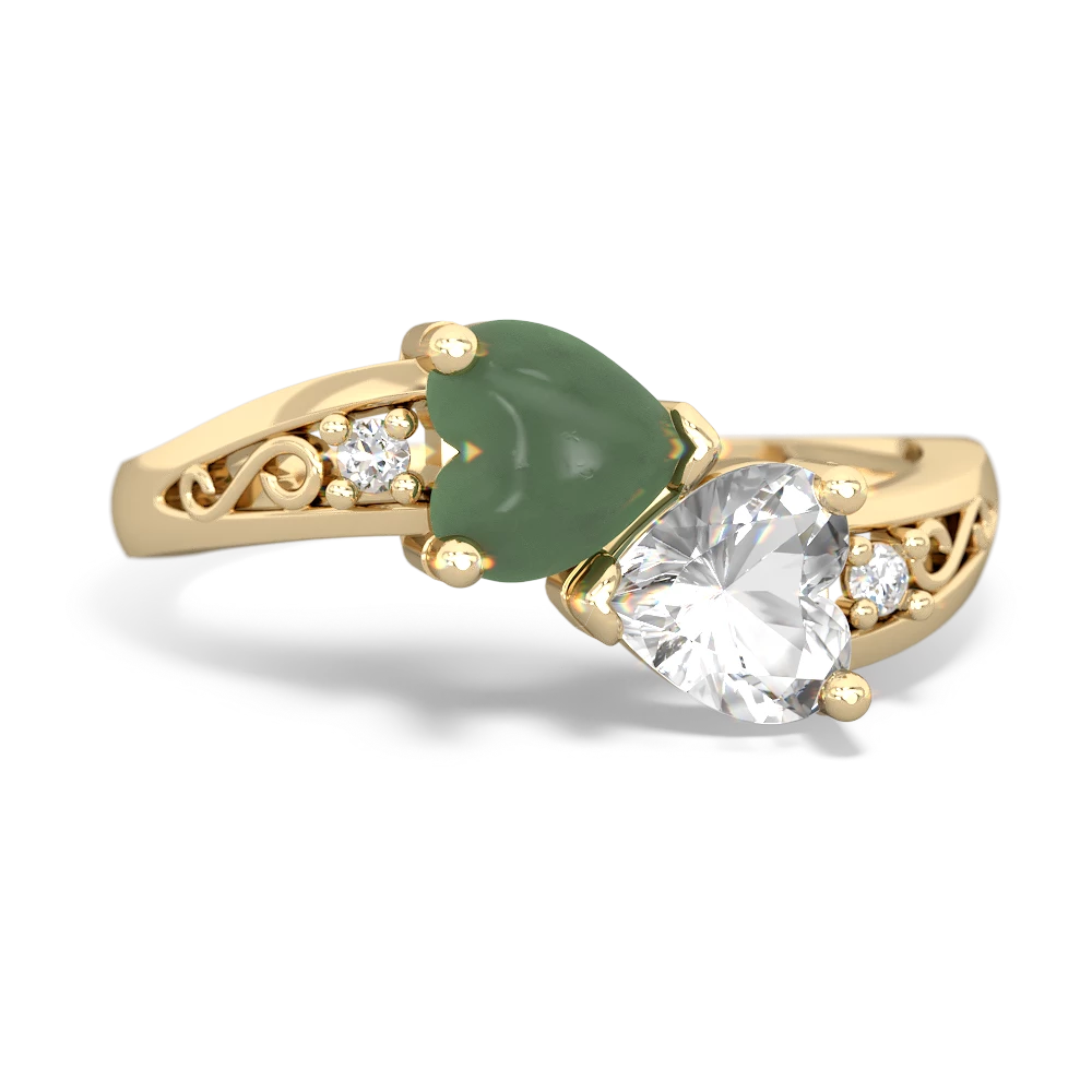 Jade Snuggling Hearts 14K Yellow Gold ring R2178