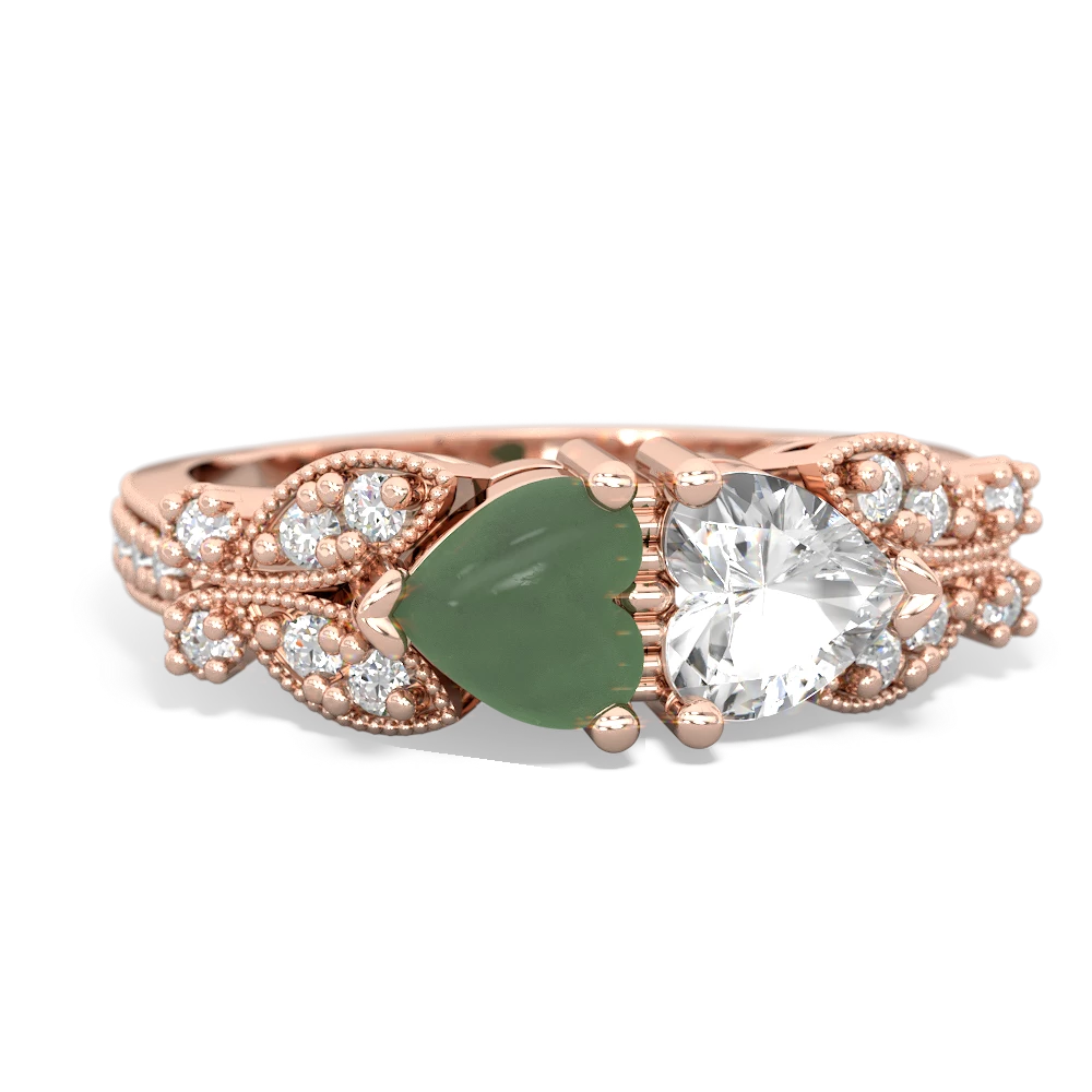 Jade Diamond Butterflies 14K Rose Gold ring R5601