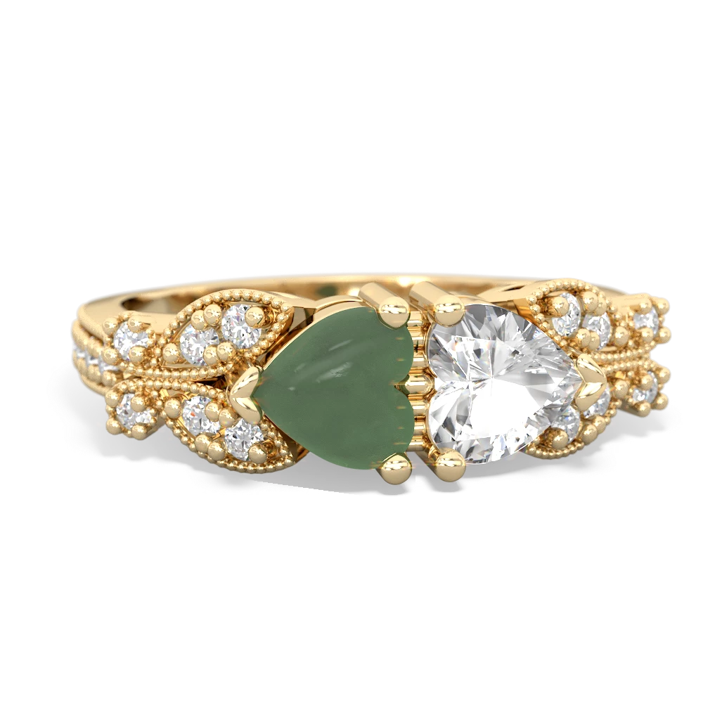 Jade Diamond Butterflies 14K Yellow Gold ring R5601