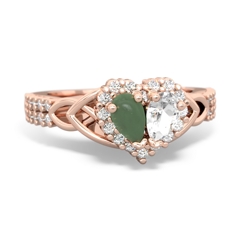 Jade Celtic Knot Two Hearts As One 14K Rose Gold ring R2644HRT