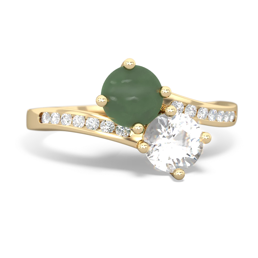 Jade Channel Set Two Stone 14K Yellow Gold ring R5303