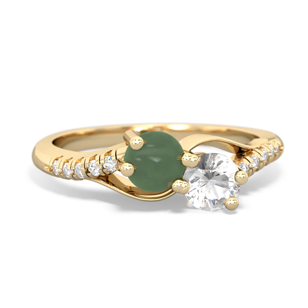 Jade Infinity Pave Two Stone 14K Yellow Gold ring R5285