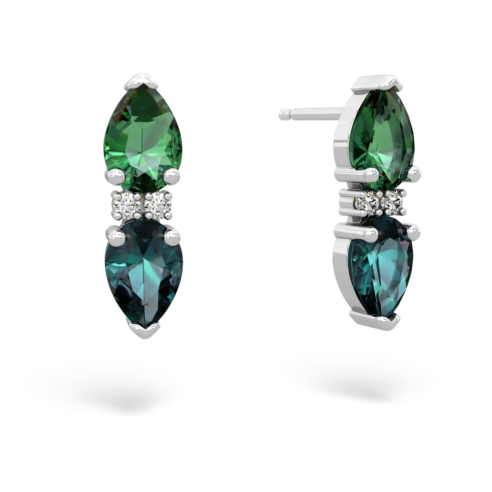 Lab Emerald Bowtie Drop 14K White Gold earrings E0865