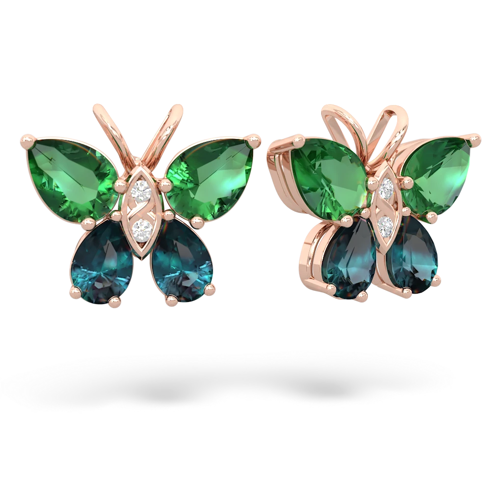 Lab Emerald Butterfly 14K Rose Gold earrings E2215