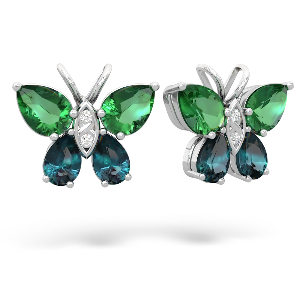 Lab Emerald Butterfly 14K White Gold earrings E2215