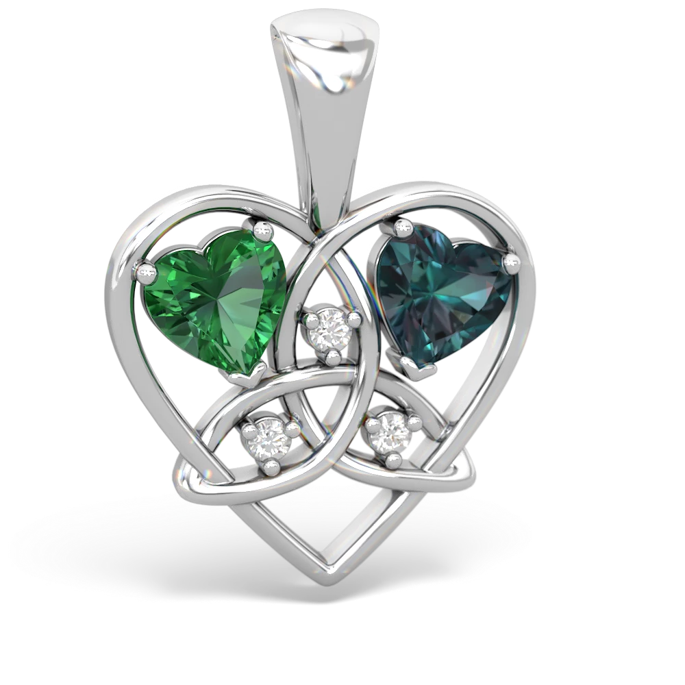 Lab Emerald Celtic Trinity Heart 14K White Gold pendant P5331