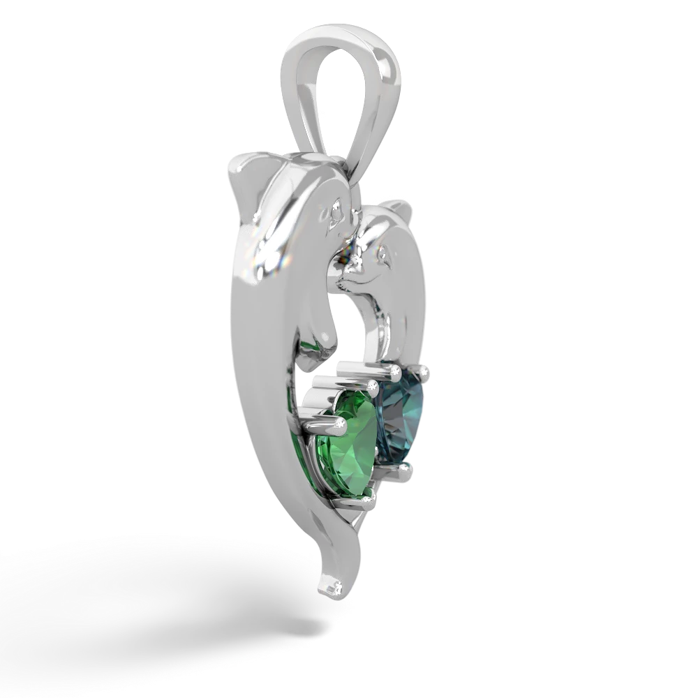 Lab Emerald Dolphin Heart 14K White Gold pendant P5820