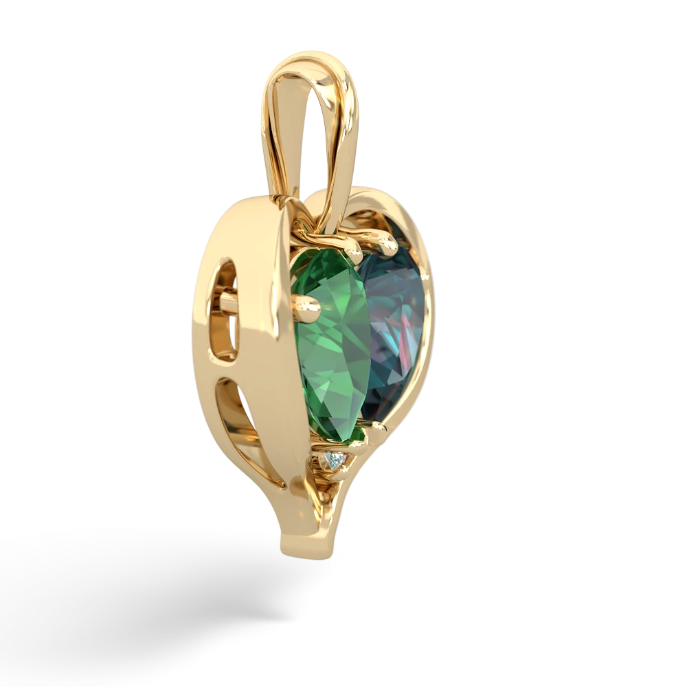 Lab Emerald Two Become One 14K Yellow Gold pendant P5330