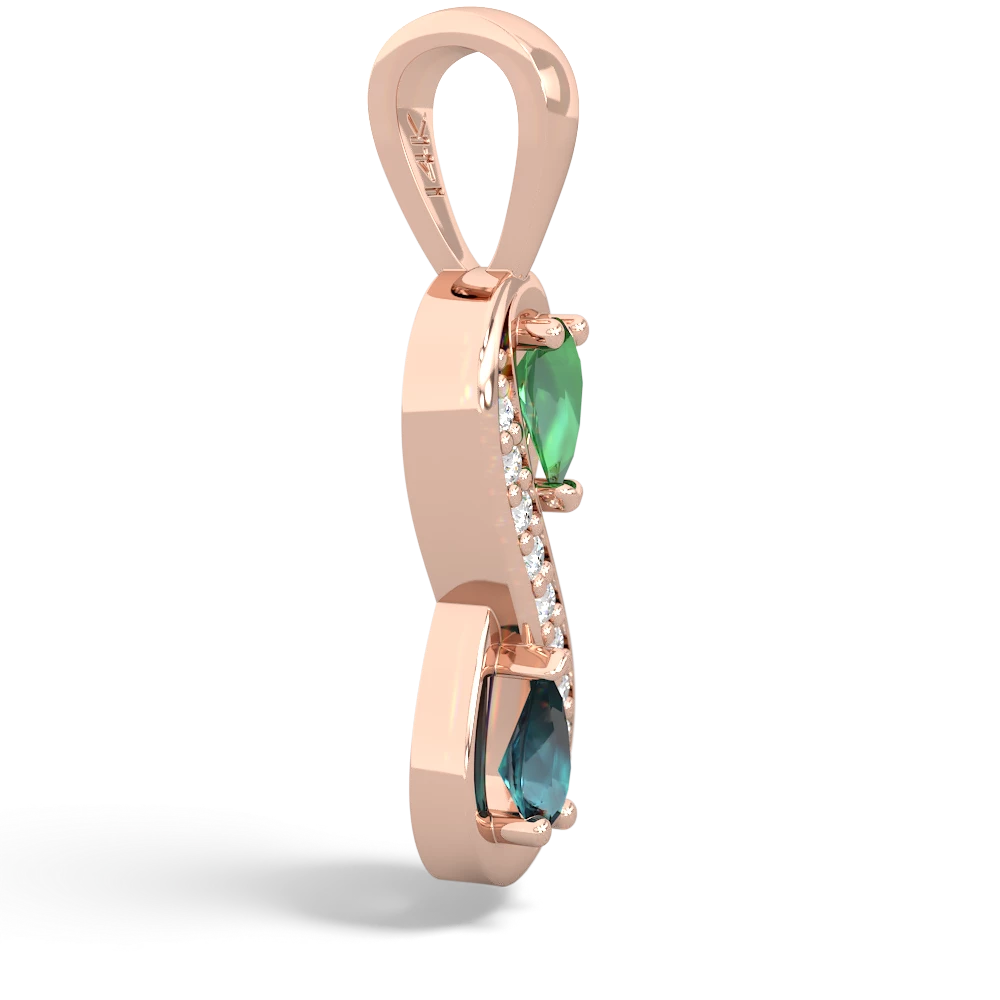 Lab Emerald Diamond Infinity 14K Rose Gold pendant P5390