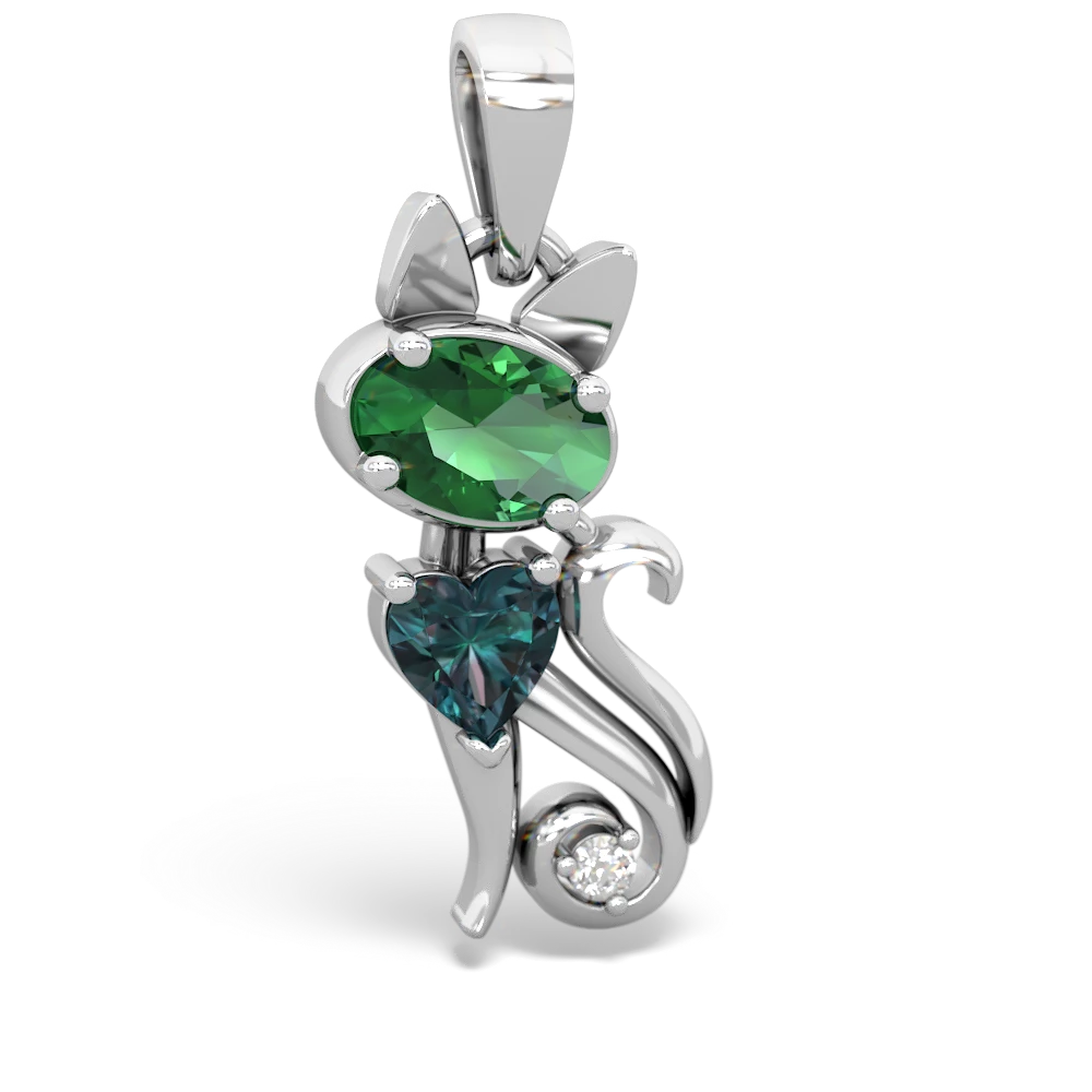 Lab Emerald Kitten 14K White Gold pendant P5780