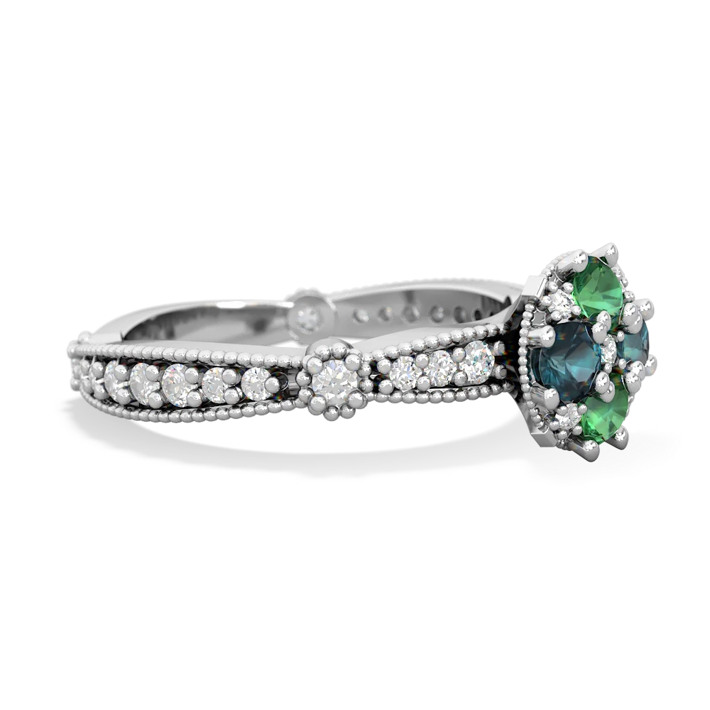 Lab Emerald Sparkling Tiara Cluster 14K White Gold ring R26293RD