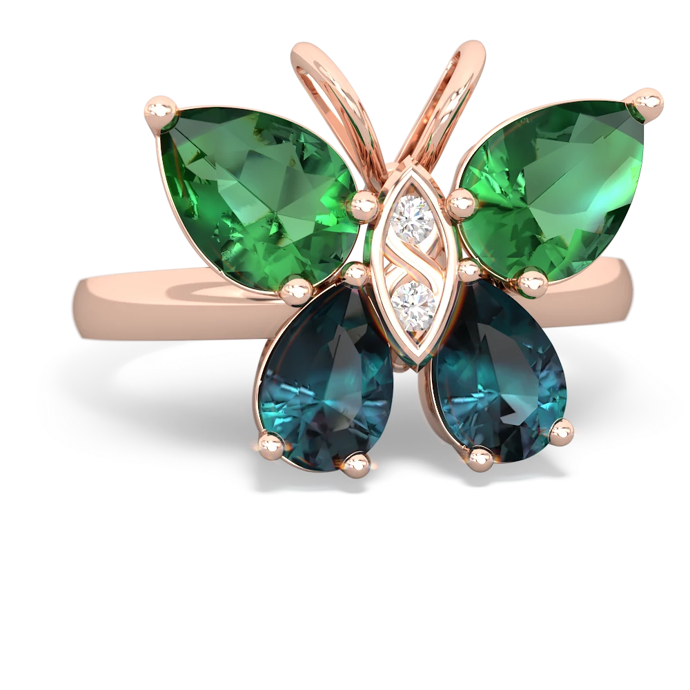 Lab Emerald Butterfly 14K Rose Gold ring R2215