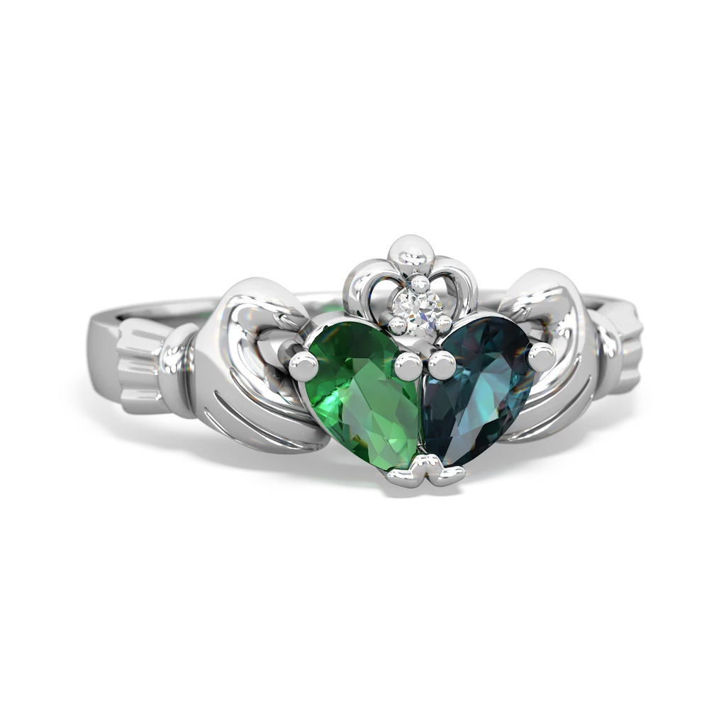 Lab Emerald 'Our Heart' Claddagh 14K White Gold ring R2388