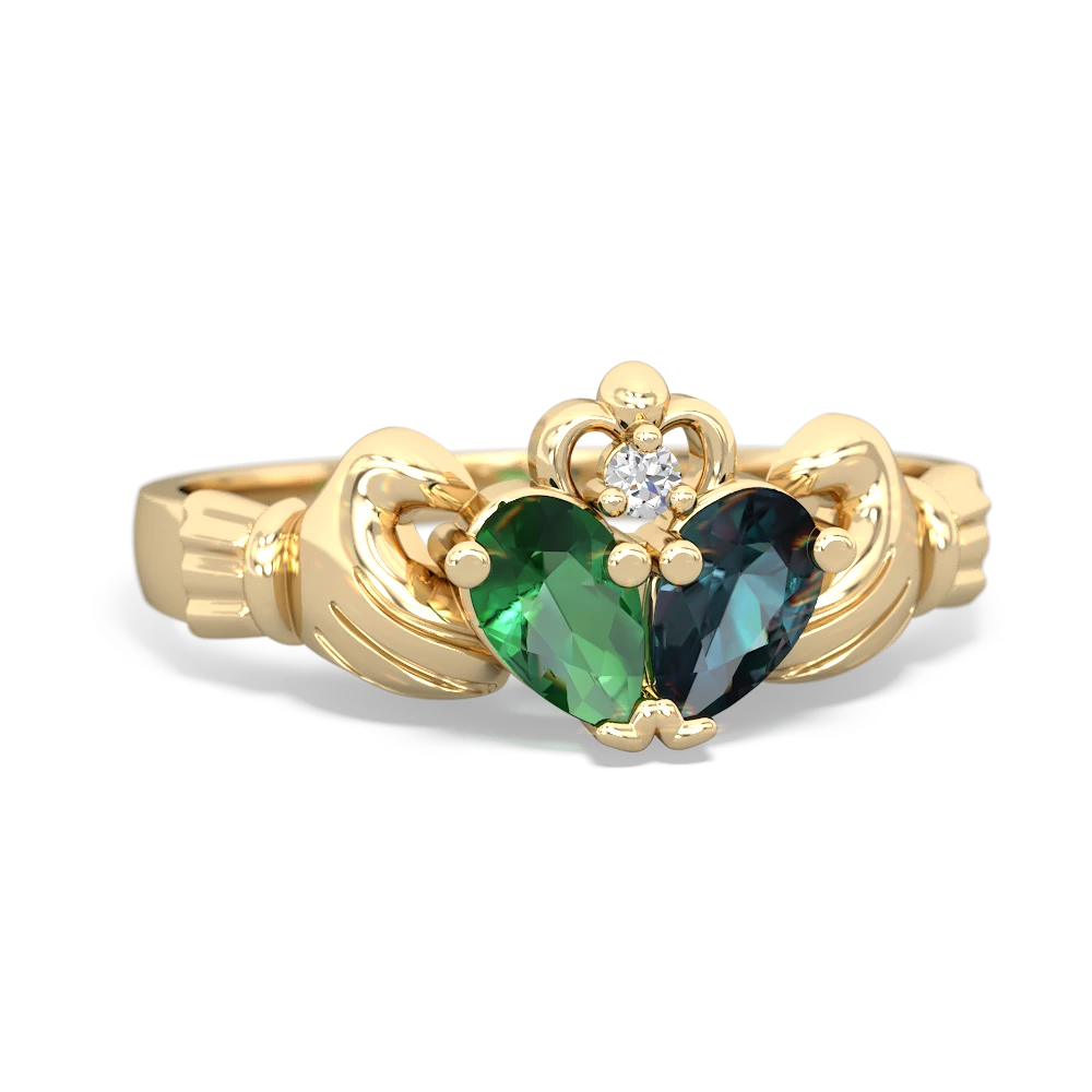 Lab Emerald 'Our Heart' Claddagh 14K Yellow Gold ring R2388