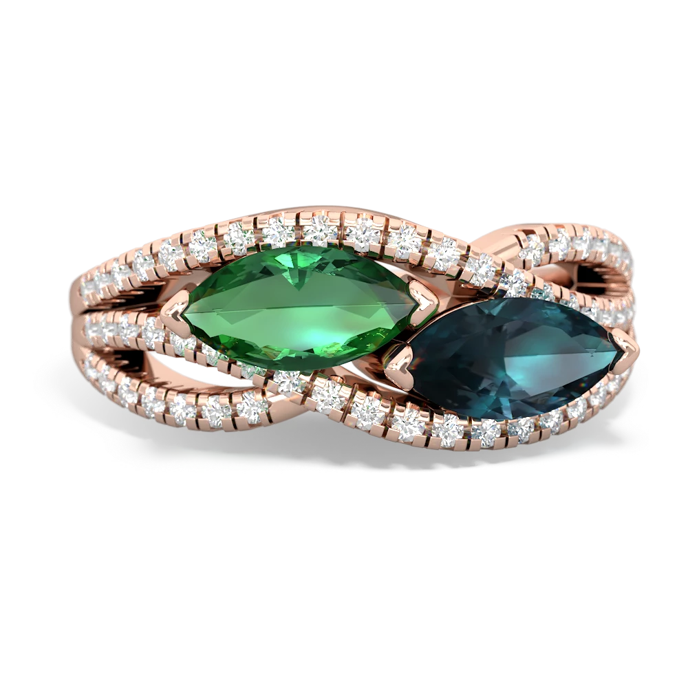 Lab Emerald Diamond Rivers 14K Rose Gold ring R3070