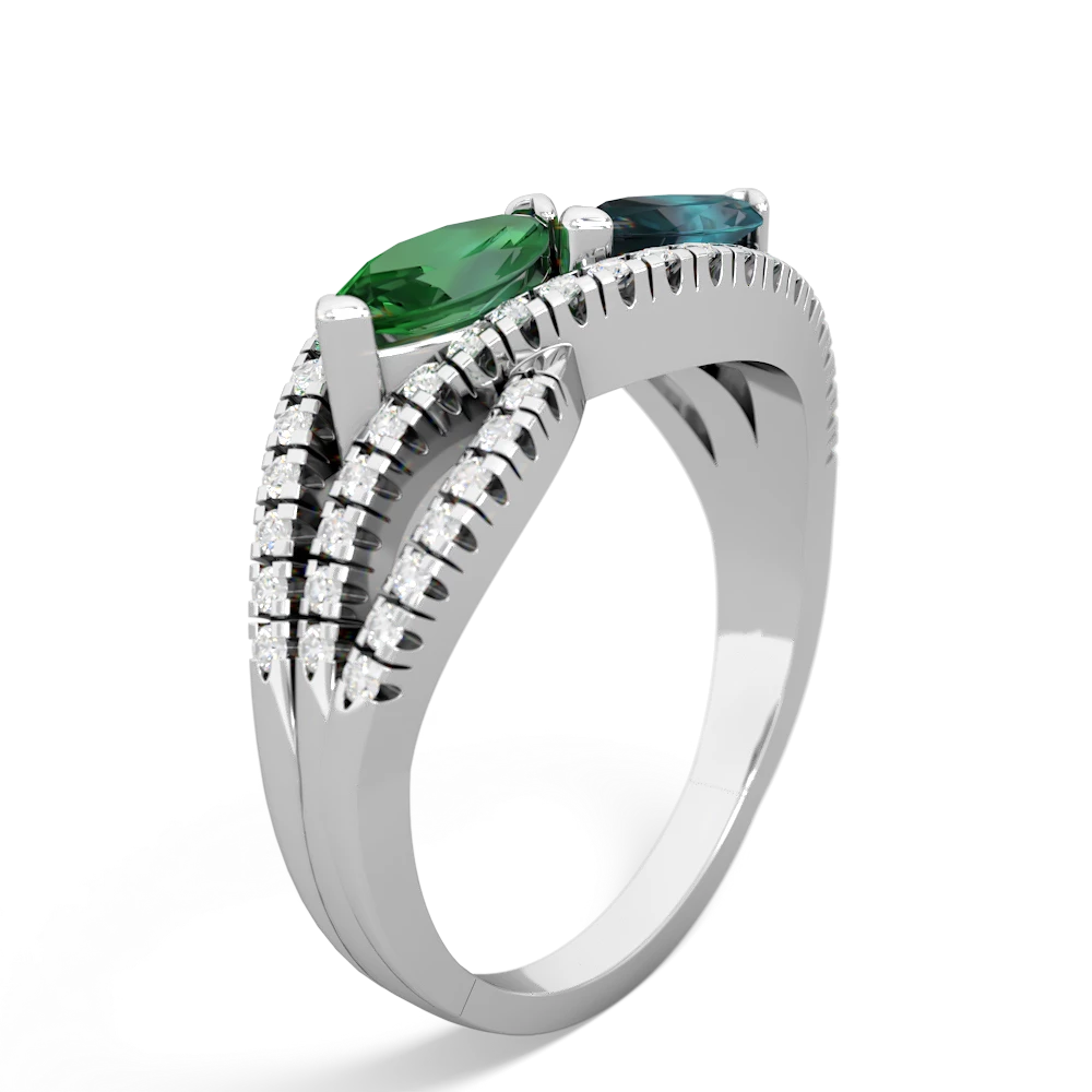 Lab Emerald Diamond Rivers 14K White Gold ring R3070