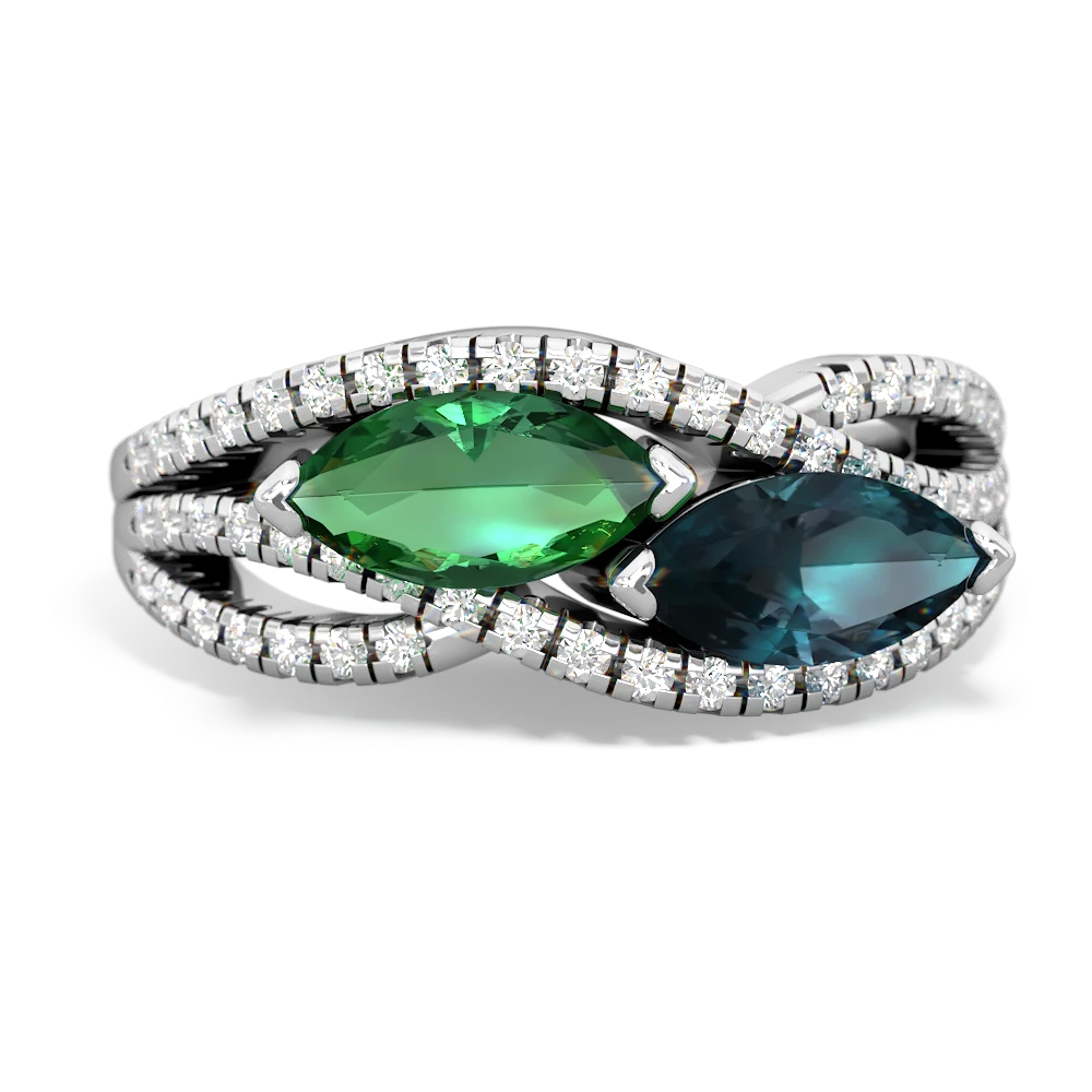 Lab Emerald Diamond Rivers 14K White Gold ring R3070