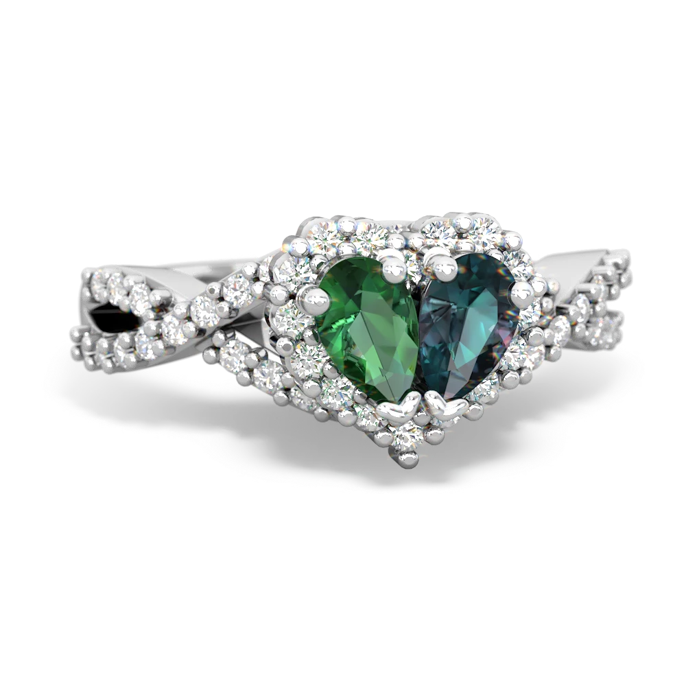 Lab Emerald Diamond Twist 'One Heart' 14K White Gold ring R2640HRT