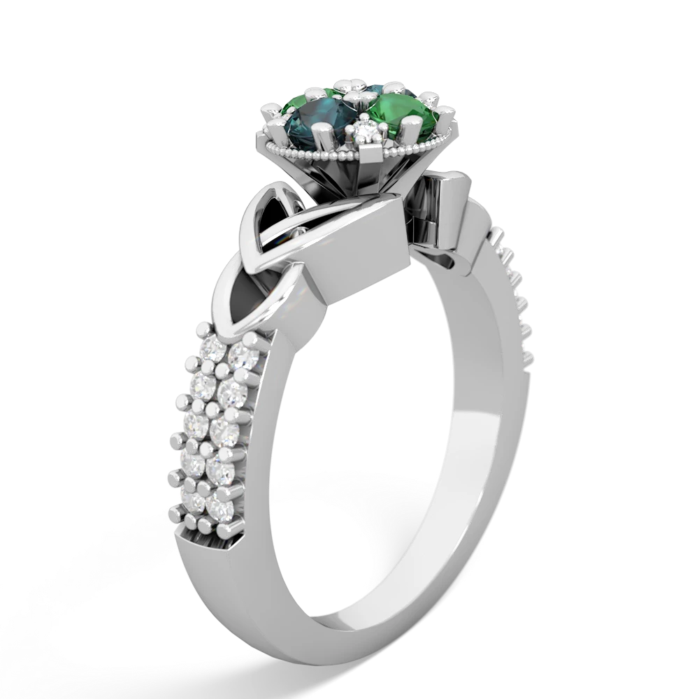 Lab Emerald Celtic Knot Cluster Engagement 14K White Gold ring R26443RD