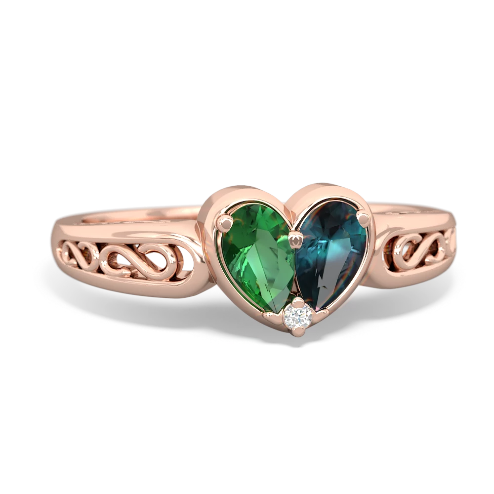 Lab Emerald Filligree 'One Heart' 14K Rose Gold ring R5070