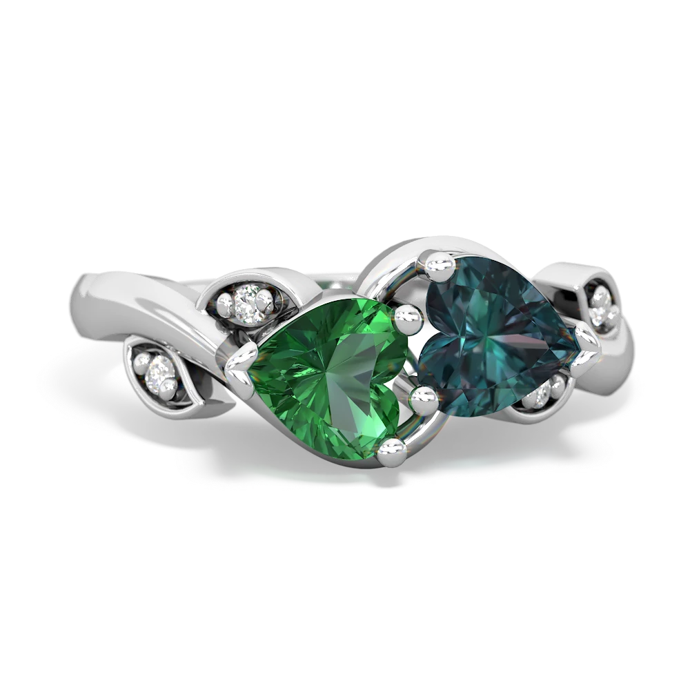 Lab Emerald Floral Elegance 14K White Gold ring R5790