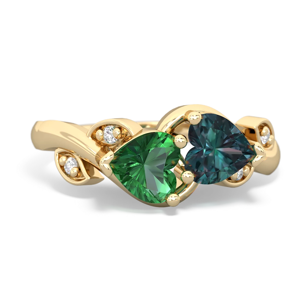 Lab Emerald Floral Elegance 14K Yellow Gold ring R5790