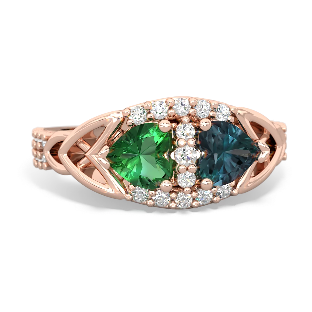 Lab Emerald Sparkling Celtic Knot 14K Rose Gold ring R2645