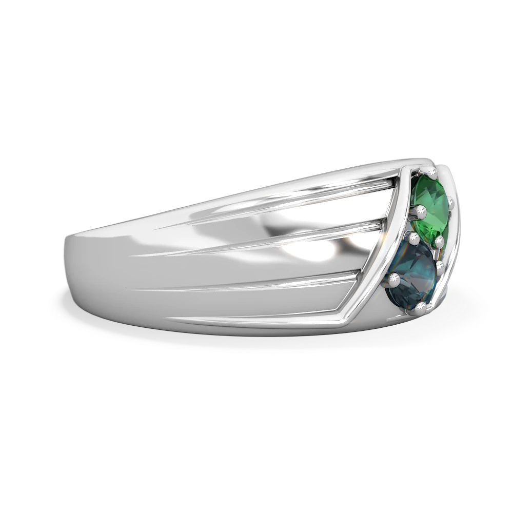 Lab Emerald Men's Streamline 14K White Gold ring R0460