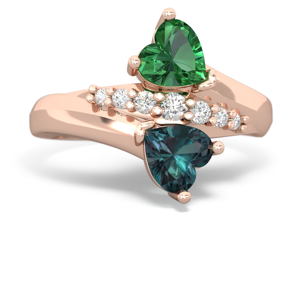 Lab Emerald Heart To Heart 14K Rose Gold ring R2064