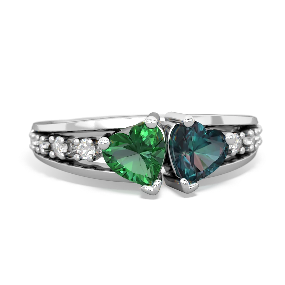 Lab Emerald Heart To Heart 14K White Gold ring R3342