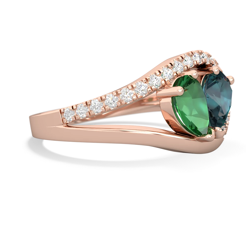 Lab Emerald Nestled Heart Keepsake 14K Rose Gold ring R5650