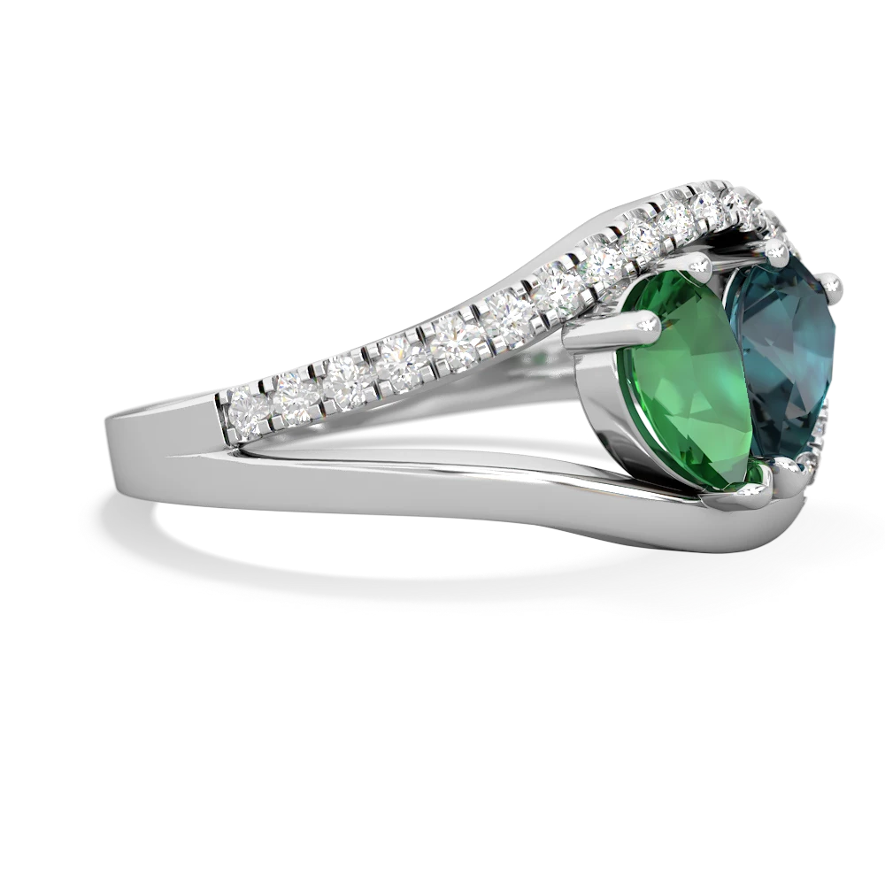 Lab Emerald Nestled Heart Keepsake 14K White Gold ring R5650